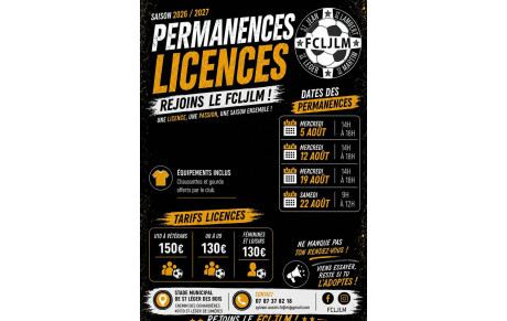 Permanences Licences - Saison 2026/2027