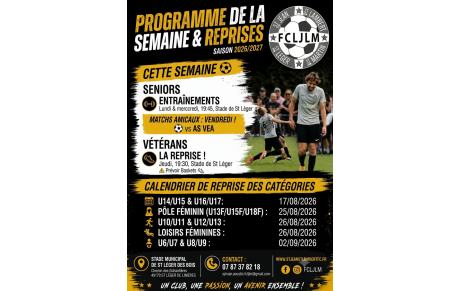 Programme entrainements de la semaine &amp; Planning complet  Reprise