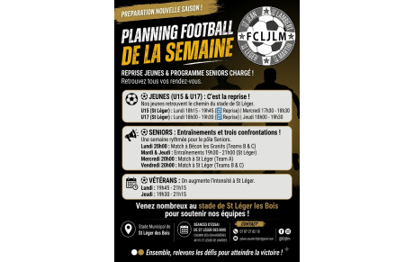 Programme entrainements de la semaine &amp; Reprise