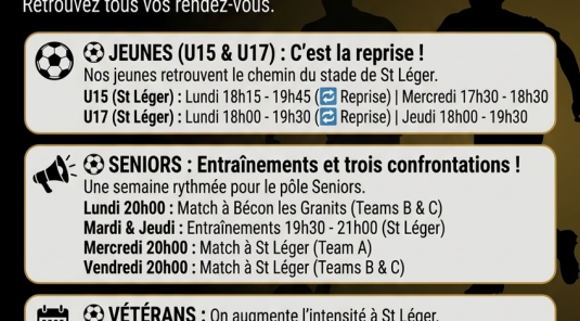 Programme entrainements de la semaine & Reprise